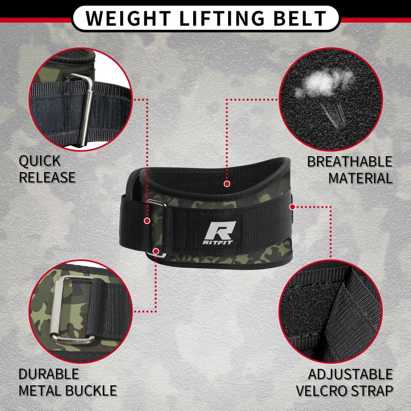 RitFit Weight Lifting Belt - Great for Squats, Lunges, Deadlift, Thrusters - Men and Women - 6 Inch Black/Camouflage - Image 2